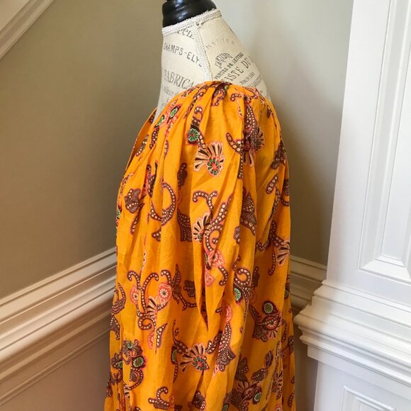 ALC Sayer Midi Dress Womens 14 Yellow Long Sleeve Print Cotton Voile V-Neck - Picture 10 of 13